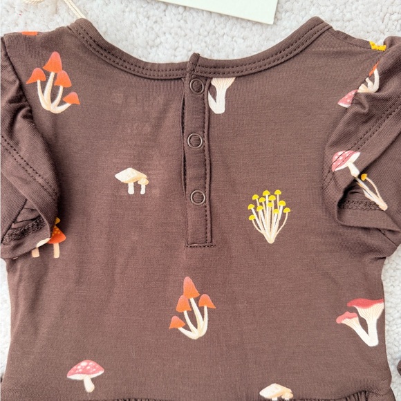 Kyte Baby Long Sleeve Twirl Bodysuit Dress in Brown Mushroom Print - Picture 10 of 12